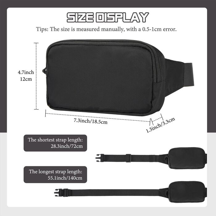 Спортивна поясна сумка MoKo для бігу, подорожей та активного відпочинку. Чорна сумка на пояс з регульованим ремінцем та блискавкою. Підходить для жінок та чоловіків.