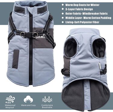 Osleidy Dog Winter Coats, Ware Dog Antel Reflective Dog Clothing Waterproof Puppy Vest for Cold Weather it Dog Harness for Small Medium Dogs (White, ) (XXL, Blue)