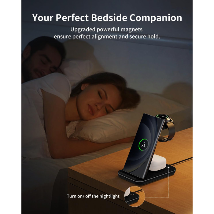 Бездротова зарядка JoyGeek 3-в-1 для Samsung Galaxy S25/S24/S23/S22/Z Flip/Fold, Galaxy Watch Ultra/8/4, Galaxy Buds - Чорний