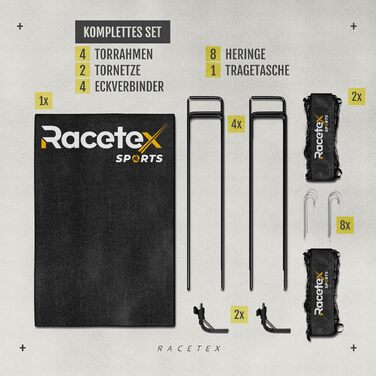 Набір дитячих футбольних воріт Racetex 2 шт. - ворітця для футболу з сумкою для транспортування, посилені штанги з скловолокна, чорний колір