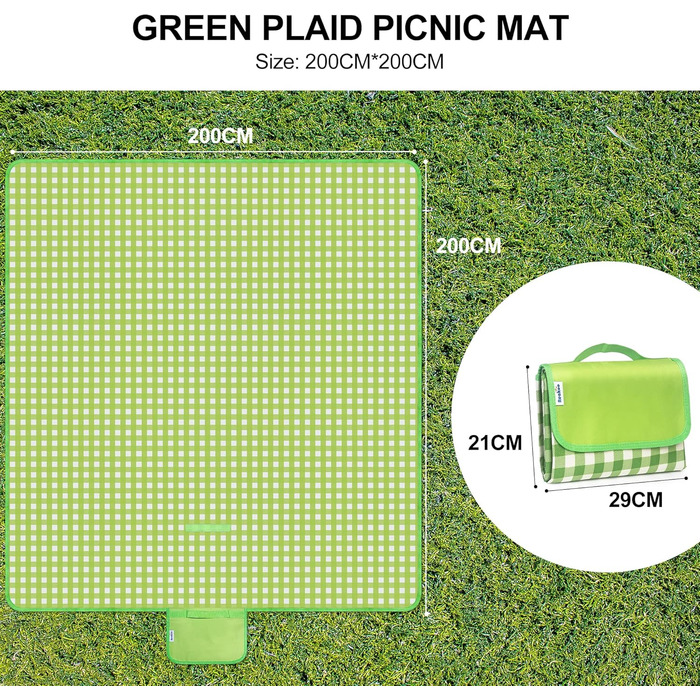 Плед для пікніка Reakoo 200x300 см, водонепроникний килим на пляж, великий плед з ручкою, антипісочний, миючий для кемпінгу, парку, саду