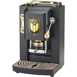 Кавоварка FABER Pro Deluxe Scudetto для ESE-подів 44 мм, матова чорна з латунню, прес для подів, чорний логотип Napoli Campione