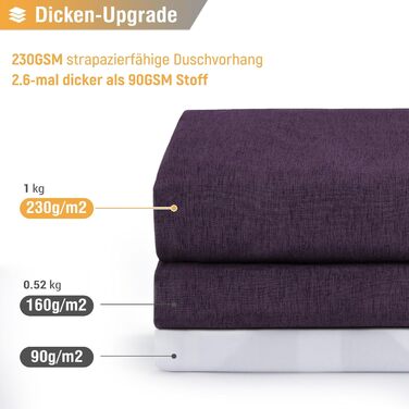 Тканинна шторка для душу BTTN, 180x200 см, льонова текстура, антигрибок, миється, текстиль, 12 гачків, сучасний, водовідштовхуючий, з обтяжувачем, декор, поліестер, кремовий колір (фіолетовий, однотонний, H180 x B180 см (упаковка 1 шт))