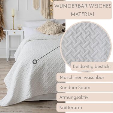 Daybed Cover 200x220 Bed Throw Bed Cover Sofa Throw Quilted Blanket Sofa Blanket Throw Blanket Bed Cover XXL Oversized Quilted Daybed Cover Quilted Quilt Bedspread (200x220cm, White)