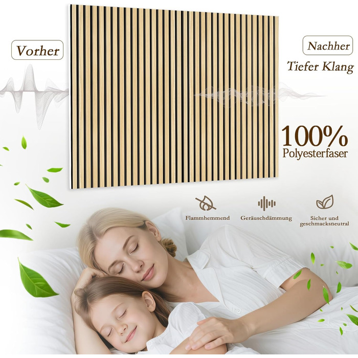 Акустичні панелі JBER самоклеючі для стін, шумопоглинаючі 3D-панелі для студії, офісу та дому, натуральний дуб, 30×30×1 см (набір 12 шт, смугастий дизайн 60×60 см)