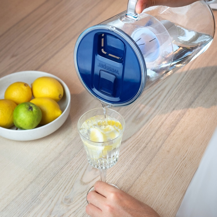 Скляний фільтраційний глечик Wessper D2 BOROSILICATE FF 3л, темно-синій + фільтр