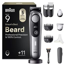 Триммер для бороди Braun Series 9 BT9440: професійний набір 11 в 1, акумуляторний, водонепроникний, 40 налаштувань довжини, хромований