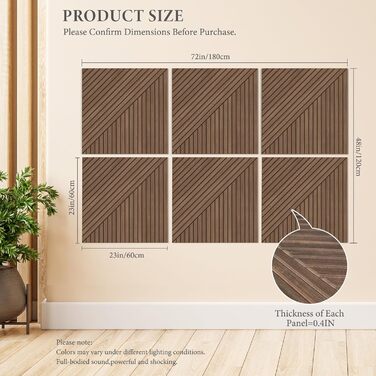 Акустичні панелі JBER (6 шт), самоклеючі звукопоглинаючі стінові панелі для офісу, студії та дому, 180 x 120 см, колір тик