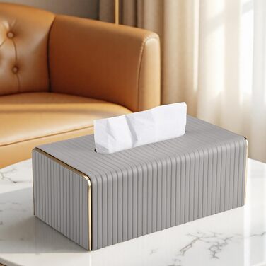 Стильна тканинна коробка для серветок з PU шкіри (світло-сіра в смужку)