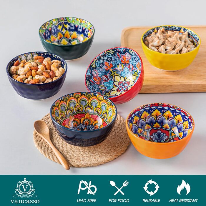 Набір керамічних мисок Vancasso SIMI (6 шт.) - миски для супу, салату, пасти, 360 мл
