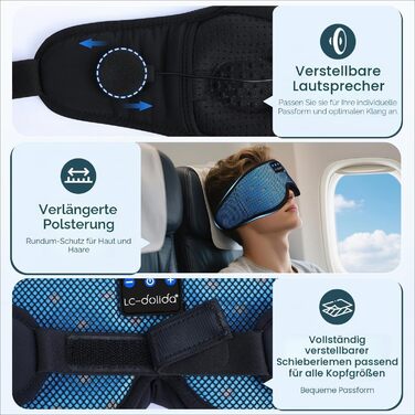 Маска для сну з Bluetooth навушниками Dolida V5.4, м'яка 3D, для сну, подорожей, йоги, медитації (блакитна)