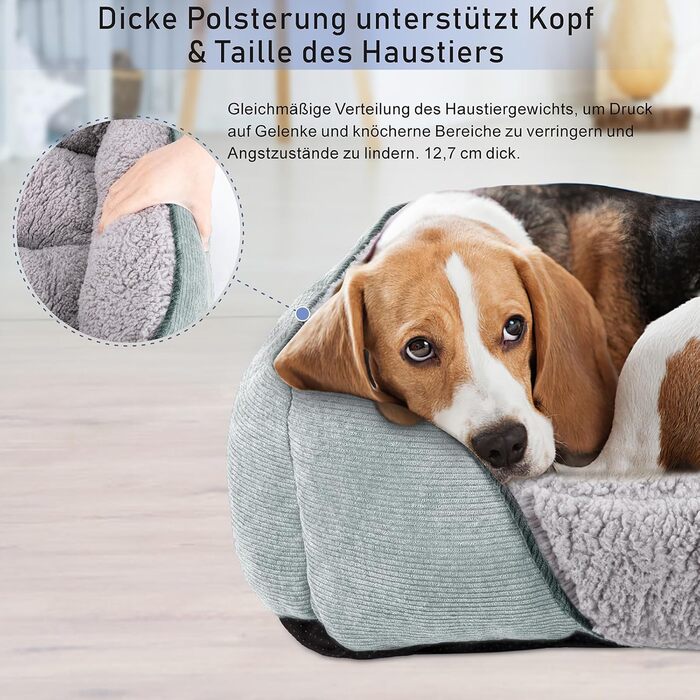 JOEJOY Dog Bed - Medium to Large Dogs, Dog Basket, Washable - Fluffy Dog Bed, Non-Slip Dog Beds, Plush Dog Basket for Dogs and Cats (L76×61×23 cm) (L 89 x W 63 x H 23 cm, Light Grey)