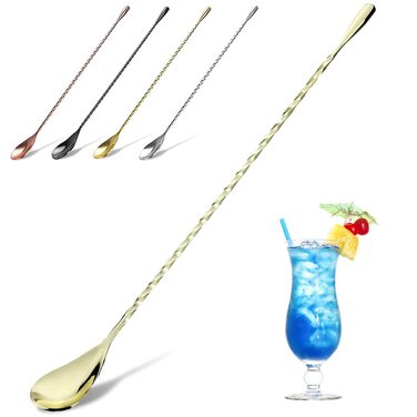 Якісний барний мішалка для коктейлів YFWOOD з нержавіючої сталі, довгий руків'я, стильний спіральний дизайн, ідеально для барменів та дому (Золотий)