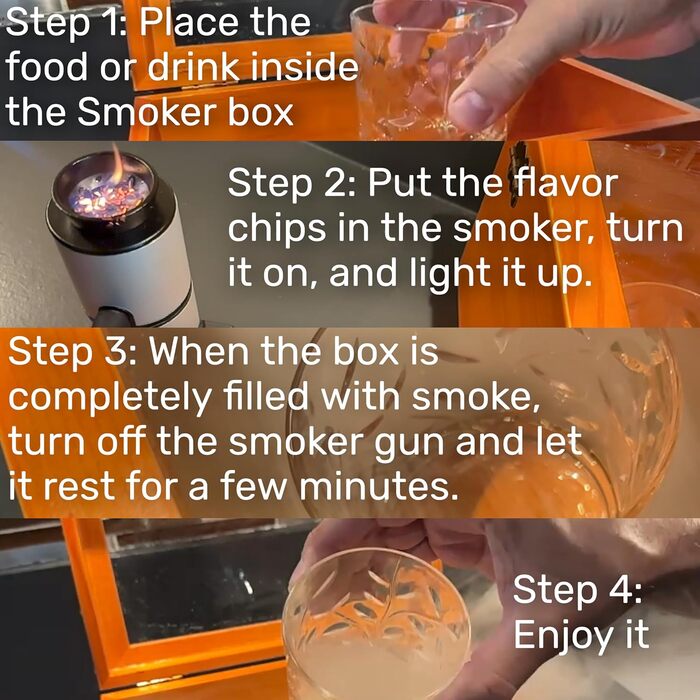 Набір для копчення коктейлів - Коптильня для віскі з пістолетом, тарілкою та стружкою - 6 смаків - Елегантний набір для копчення 'все в одному' для ідеальних напоїв та страв