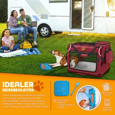 ТRESKO® Транспортна переноска для собак та котів, складана, з підкладкою, лопаткою та світловідбивачами, 50x34x34 см | Переноска для собак, велика, червона