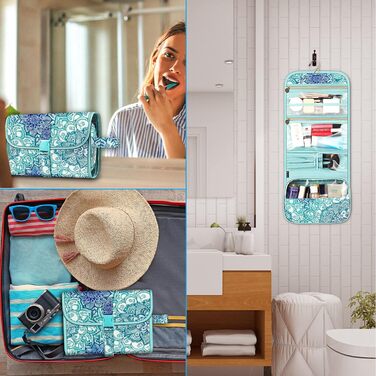 Fintie Косметичка-органайзер для подорожей, велика водонепроникна сумка для макіяжу, блакитного кольору, для жінок та дівчат