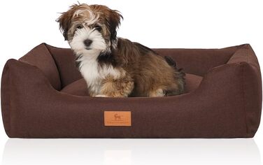 Knuffelwuff Dog Bed Lotte made of velour with a fine hand-woven character XXL 120 x 85cm - removable cover - washable - for large, medium and small dogs (Brown, L 105 x W 75 x H 25 cm)