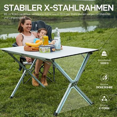Розкладний туристичний стіл EVER ADVANCED 120x70 см з алюмінію для кемпінгу, пікніка, саду, балкону, срібний