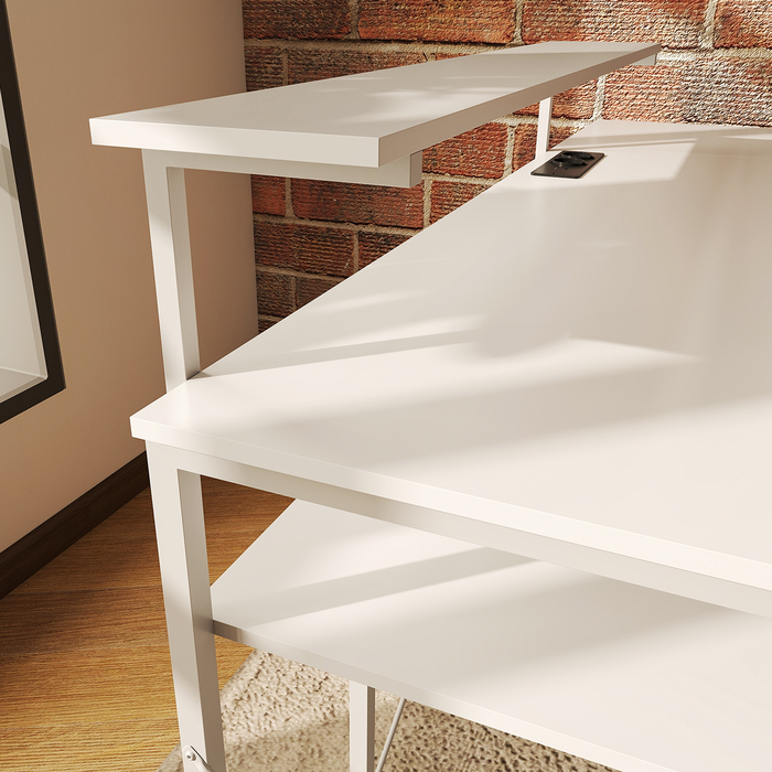 HOMCOM L-Shaped Gaming Desk with Shelf, Computer Desk with Monitor Stand, Power Outlet, USB Charging Port Corner Desk for Home Office, Bedroom, 137 x 140 x 139.5 cm White | Aosom