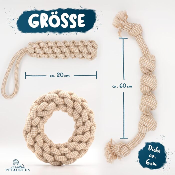 Petaureus Premium Dog Toy Large Dogs Set: Durable Puppy Toy Made of Cotton & Hemp - Ideal for Medium to Large Dogs & Active Puppies