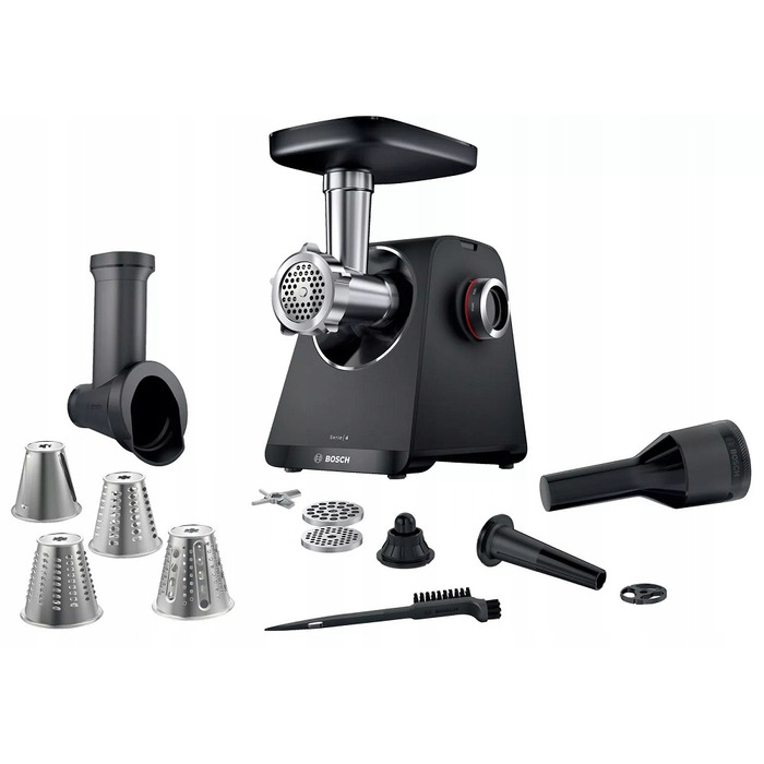 М'ясорубка Bosch MFWS440B: 3 диски, 4 тертки та насадка-наштовхувач