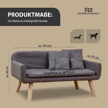 Диванчик для собак Rohrschneider Chicago | Миється, для собак маленьких та середніх порід | Макс. вага 50 кг | Зручний, сірий, розмір 103x57x50 см | З аксесуаром для збору відходів