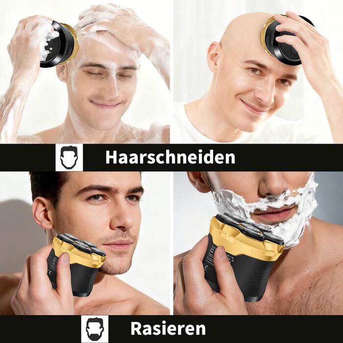 HIENA PRO Машинка для гоління голови чоловіча 6D магнітна, водонепроникна, з підзарядкою Type-C та LED-дисплеєм (Золотий)
