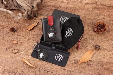 Will Fire® AirTag Wallet with Photo Pouch | Includes AirTag Attachment | Genuine Leather Wallet with Coin & Bill Compartments | Extra Secured RFID Card Holder | Space for up to (12) Cards | [Black-Red, Smooth Leather]