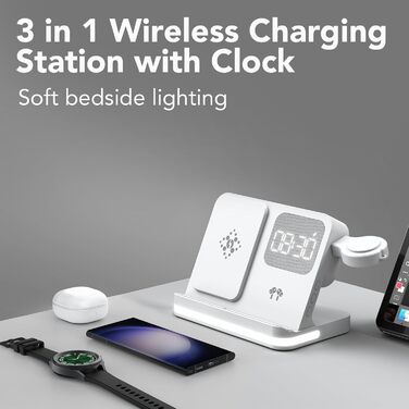 Бездротовий зарядний пристрій 4-в-1 з будильником, сумісний з Samsung Galaxy (Watch, Buds, Fold, Flip, S-серія)