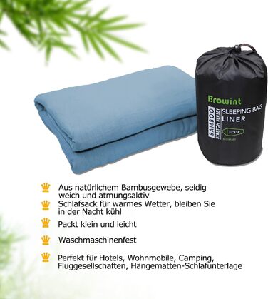BROWINT Bamboo Travel Bed Sheets, Stretchy Jersey Sleeping Bag for Hotels, Inner Sleeping Bag for Travel and Camping, Rectangular with Pillow Pocket; Breathable, Mummy Sleeping Bag with Hood