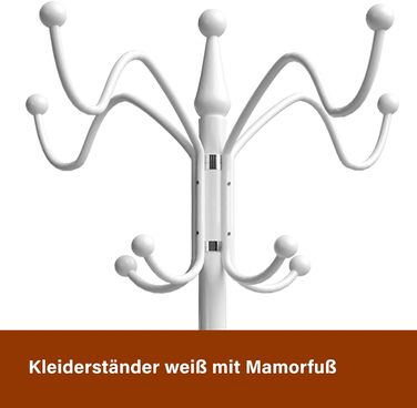 Casaria® Clothes Rack Marble Base Metal 14 Hooks 360° Swivel Stable 37x37x175 cm Entryway Office Coat Rack Clothes Rail Jacket Stand (White, Curved)
