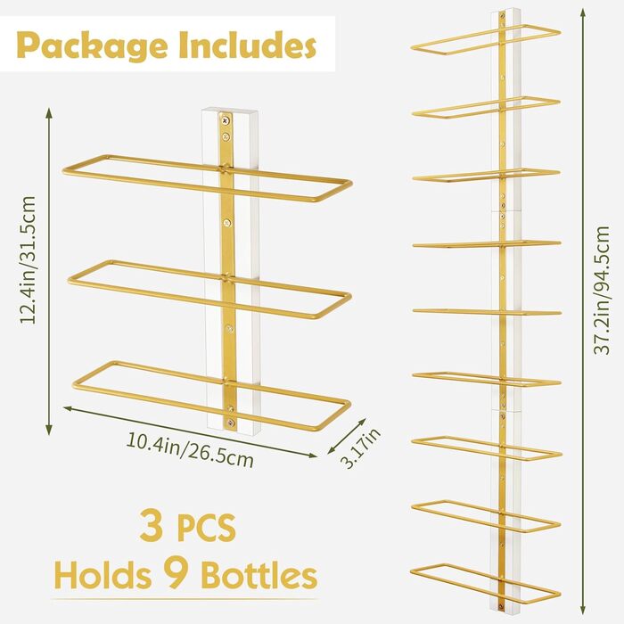 B4Life Wine Rack Bottle Rack, Wine Rack Wall for 9 Wine Bottles - Wine Rack Wall Wood, Metal Black Hanging Wine Rack Wall Mount Wine Bottle Racks for Kitchen, Dining Room, Bar