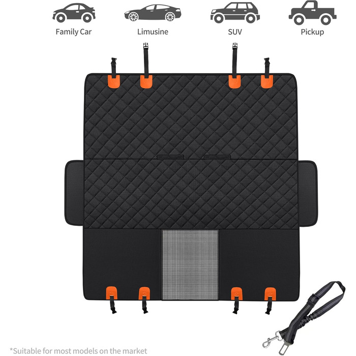 Захисний чохол на сидіння для собак, для авто, SUV та вантажних машин з сіткою у вікно, стійкий до подряпин, ковзання та води, з поворотком для повідка (Рожевий). Чохол на сидіння та поводок для собак (Чорний)