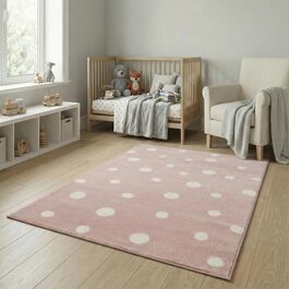 Дитячий килим Kinderteppich DOTS бежево-рожевий 80x150 см, Öko-Tex, для дівчаток, в дитячу кімнату