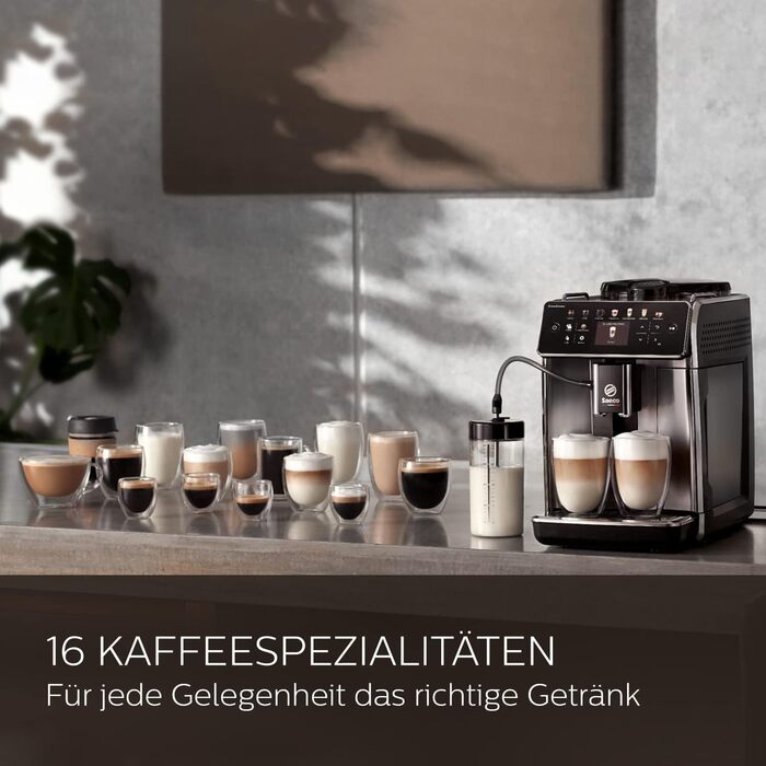 Saeco GranAroma Fully Automatic Espresso Machine, 16 Beverages, 6 User Profiles, Colored TFT Display, Metal Front, SM6585/00. 16 Coffee Specialties. No Wifi