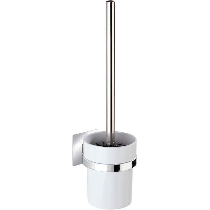 WENKO Turbo-Loc® WC-Garnitur Quadro - WC brush holder, 9.5 x 35.5 x 12 cm, Chrome & Turbo-Loc® toothbrush cup Quadro - toothbrush holder for toothbrush and toothpaste, 7 x 10 x 9.5 cm, Chrome
