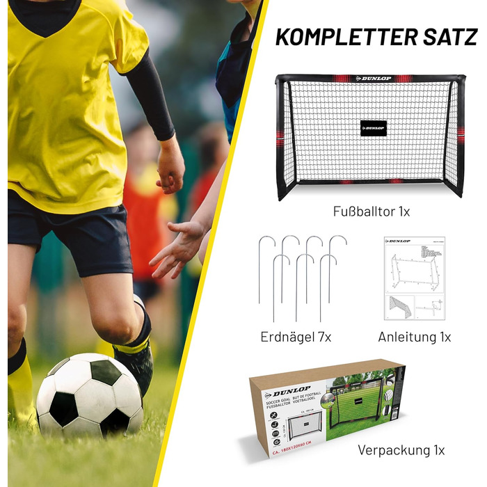 Dunlop Football Goal - Metal Soccer Goal Post - Training Accessory for All Ages - Easy Assembly - 180x120x60cm, 240x160x85cm, 120x300x200cm - Black/Red