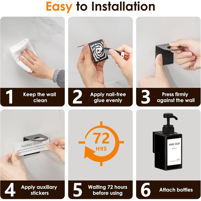 Дозатор для мила Anhow 3er PETG на стіну, набір з 3 шт. без свердління, зелений, 450 мл, з 16 водонепроникними етикетками для кухні/ванної кімнати