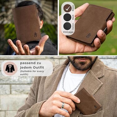 SENYOR CROW® Slim Wallet with Coin Pocket and RFID Protection | NewGen Wallet made of Genuine Leather | High-Quality Wallet | Card Holder for 11 Cards | Brown