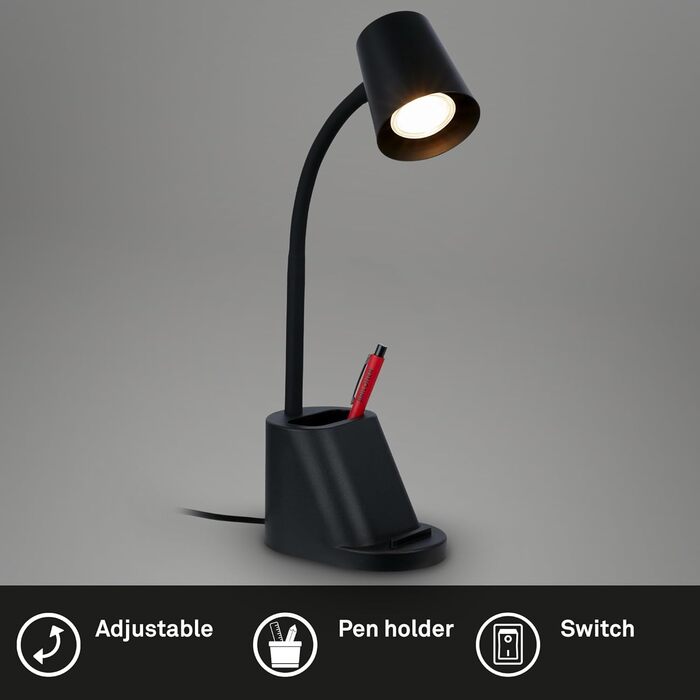 LED лампа BRILONER настільна бездротова з торшетом, поворотна, регульована, з можливістю заміни джерела світла, 38,5 см, з тримачем для ручок, білий колір