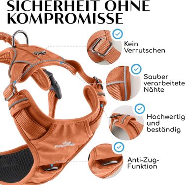 FREUDENTIER Dog Harness with Mesh Padding - Maximum Comfort, Bombproof Fit & Maximum Security - Anti-Pull Front Ring - Chest Harness for Large, Medium & Small Dogs (S, Orange)
