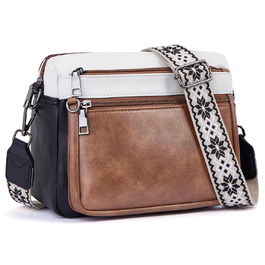 Сумка жіноча через плече MUIIKOLA середнього розміру, екошкіра, м'який широкий ремінь (чорно-бежево-коричнева)