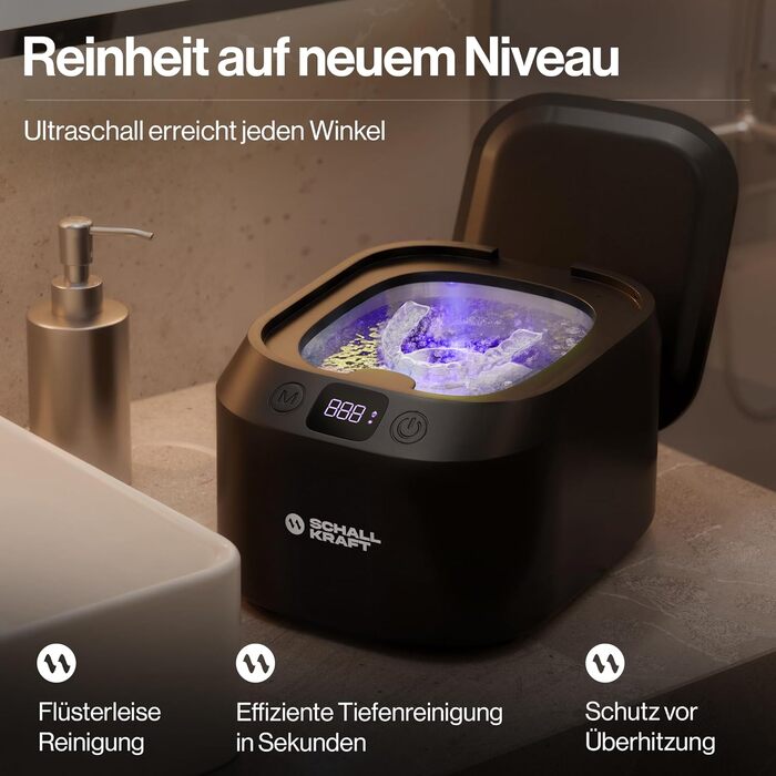 Ультразвукова ванна для чищення 48 кГц з УФ-дезінфекцією, чорна - для ювелірних виробів, зубних кап, брекетів та іншого