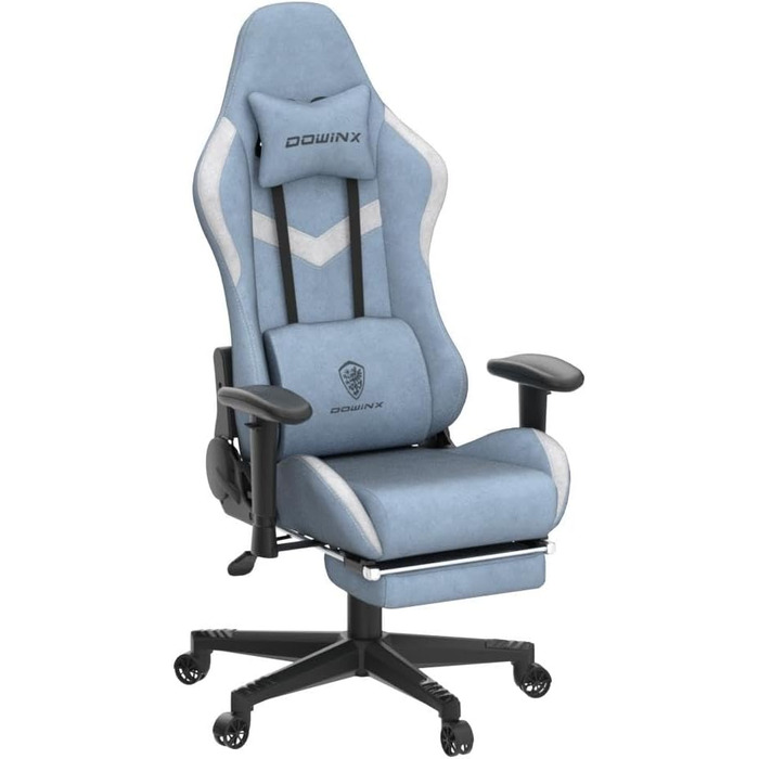 Ігровий крісло Dowinx з підніжкою, масажером та підголівником (Himmelblau)