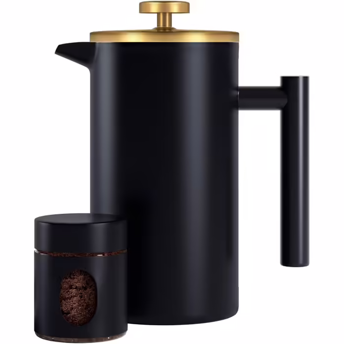 Enfmay French Press Coffee Maker 1L, Stainless Steel Coffee Maker, Portable Coffee Maker with Filter, Double-Walled Insulated French Press, for Travel, Camping, with 100ml Coffee Canister, Black 1000ML Black