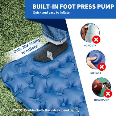 HiiPeak Self-Inflating Sleeping Pad High Camping Air Mattress with Integrated Headrest Outdoor Camping Mat Sleep Mat Small Pack Size with Foot Pump Air Cell Pad Inflatable Blue