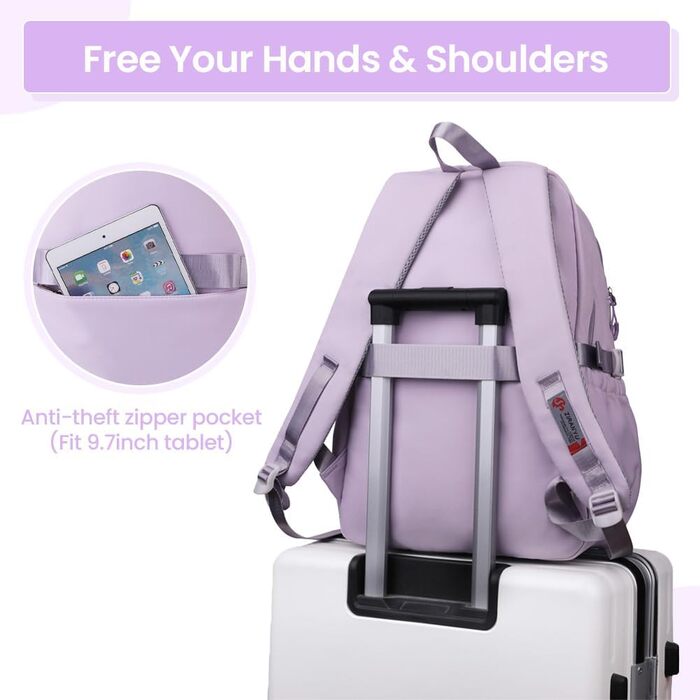 Шкільний рюкзак Tanou для дівчаток-підлітків, велика місткість, 9-16 років, водонепроникний нейлон, чорний (9573# фіолетовий)