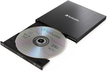 Зовнішній Slimline Blu-ray привід Verbatim з USB 3.0 — компактний записувач Blu-ray, DVD, CD та M-Disc для ПК та ноутбуків, чорний
