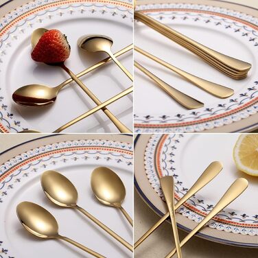 Набір ложок HOMQUEN з довгим руків'ям (8 шт.) - кавові, для коктейлів, чайні, з нержавіючої сталі (сріблясті)