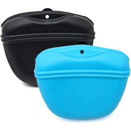 Силіконові мішечки для корму для собак, магнітні мішечки для корму для домашніх тварин для прогулянок та тренувань на відкритому повітрі (1 шт., ) (Чорний та небесно-блакитний)